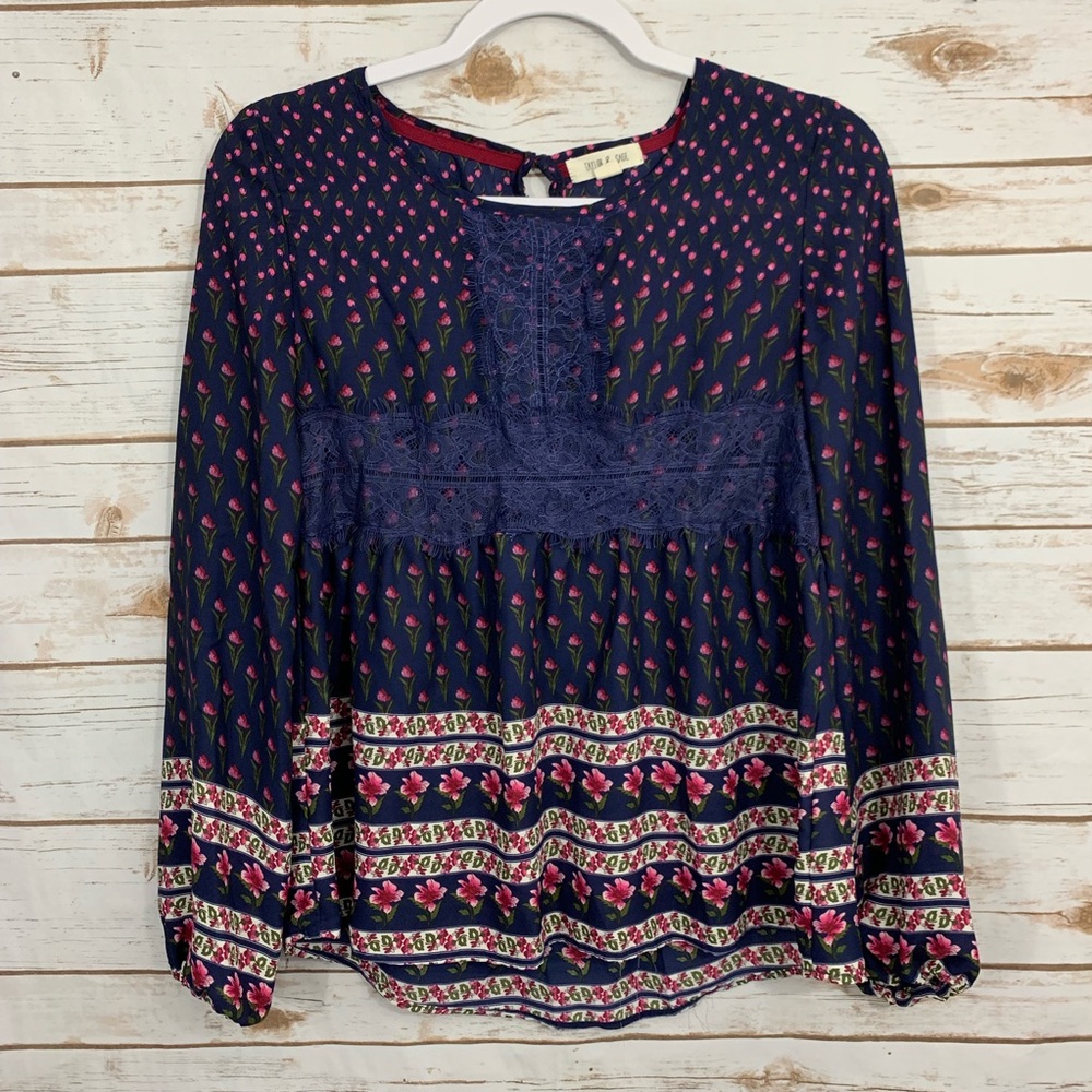 Taylor & Sage Floral Lace Peasant Boho Blo